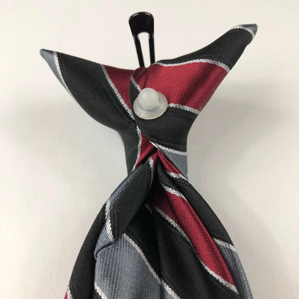 Toddler Boys Black Gray Red White Striped Clip On Neck Tie 2T